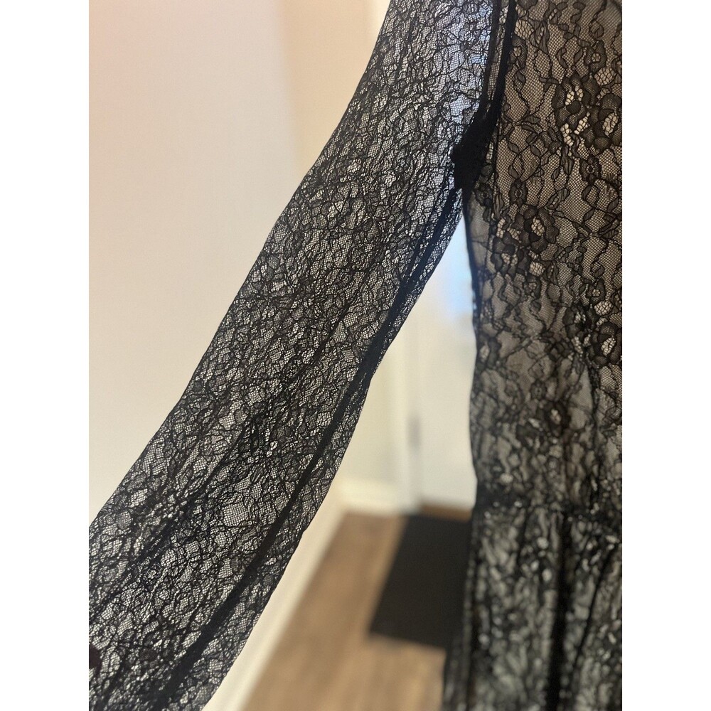 Alice And Olivia Deena Drop Waist Lace Dress Black/natural sz 6 - Picture 4 of 12